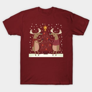 Vintage christmas tree and reindeer T-Shirt